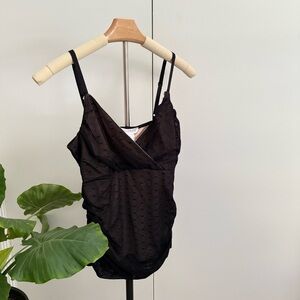 White House Black Market Black Ruched Sheer Lined Cami Top Size M Adjustable